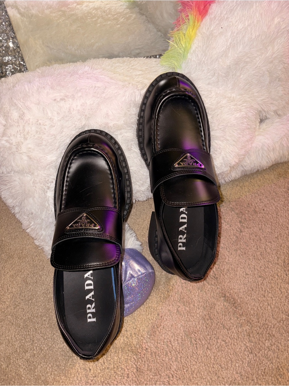 Prada Black Leather Triangle Logo Penny Loafers - Picture 3 of 5